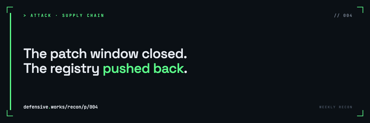 Weekly Recon #4: The patch window closed. The registry pushed back.